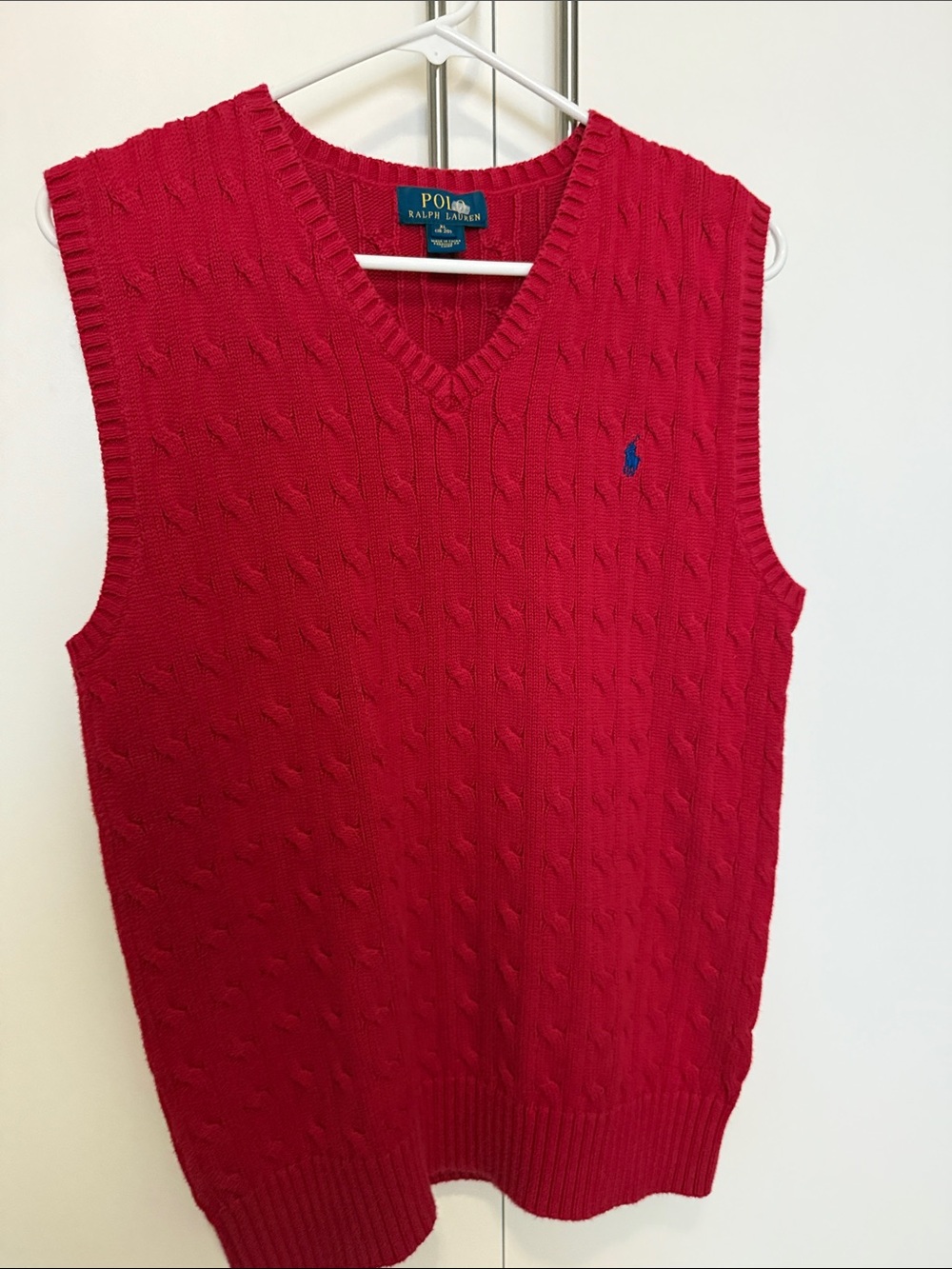 Polo by Ralph Lauren Men's Bright Red Cable-Knit V-Neck Sweater Vest
